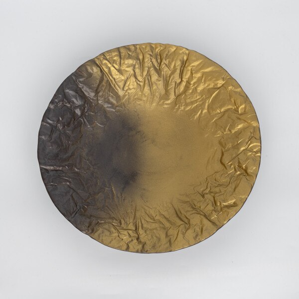 Image of Brown Cloud Gold Speckled Shibori 7" Flat Bowl 9" 2