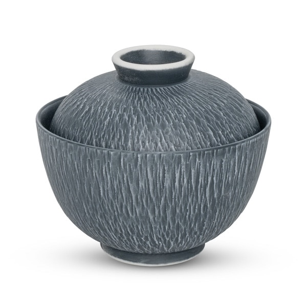 Image of Black Gray Glaze Tobikanna Small Round Covered Dish 3.25" 1