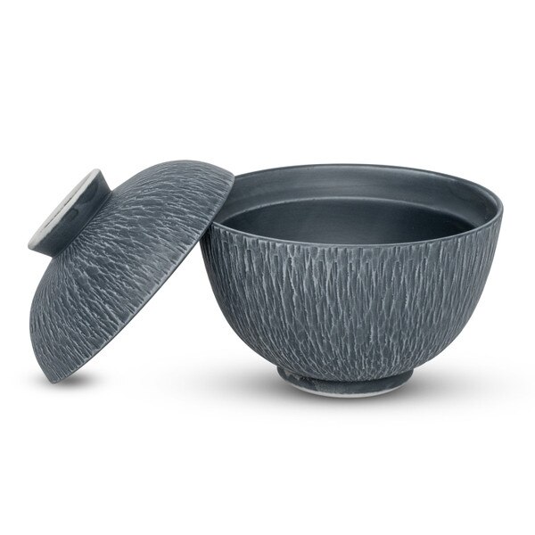 Image of Black Gray Glaze Tobikanna Small Round Covered Dish 3.25" 2