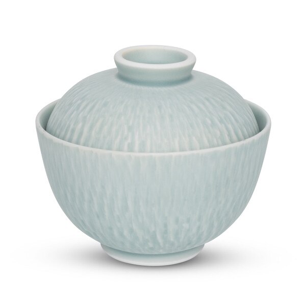 Image of Nabeshima Celadon Tobikanna Blast Small Round Covered Dish 3.25" 1