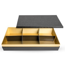 Disposable Black and Gold 6 Divided Paper Bento Box 12" 20 Piece/Case