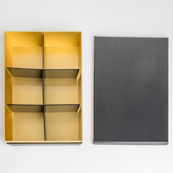 Image of Disposable Black and Gold 6 Divided Paper Bento Box 12" 20 Piece/Case 5
