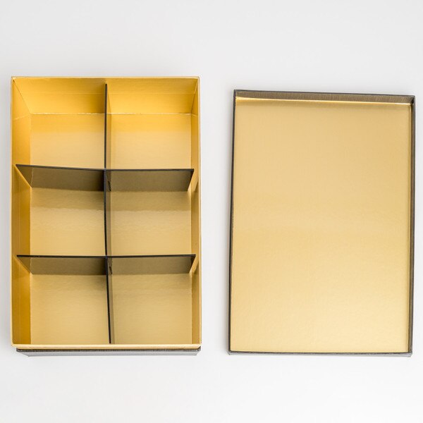 Image of Disposable Black and Gold 6 Divided Paper Bento Box 12" 20 Piece/Case 6