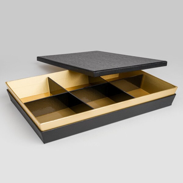 Image of Disposable Black and Gold 6 Divided Paper Bento Box 12" 20 Piece/Case 7