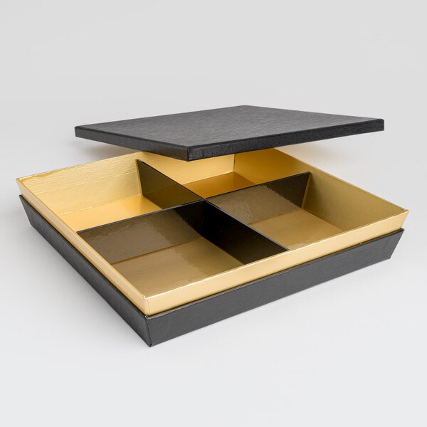 Image of Disposable Black and Gold 4 Divided Paper Bento Box 9.5" 20 Piece/Case 7