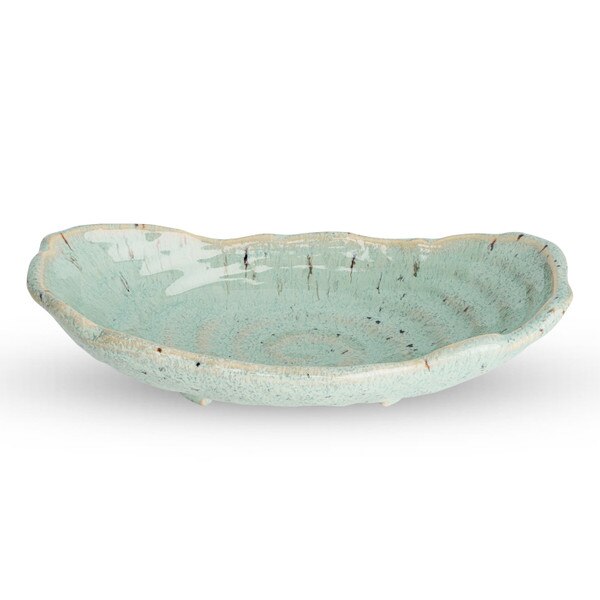 Image of Teal Glazed Oval Bowl 7.75" 1