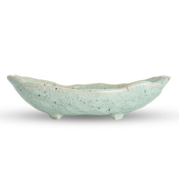 Image of Teal Glazed Oval Bowl 7.75" 2