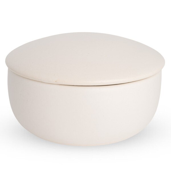 Image of White Earthen Lidded Bowl 7.25" 1