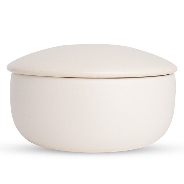 Image of White Earthen Lidded Bowl 7.25" 2