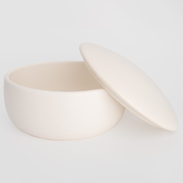 Image of White Earthen Lidded Bowl 7.25" 3