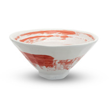 White Red Brushstroke Bowl 7.75"