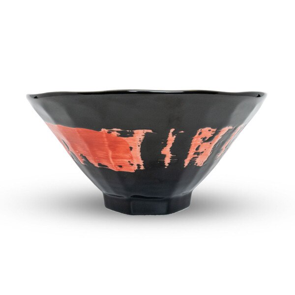 Image of Black Red Brushstroke Bowl 7.75" 2