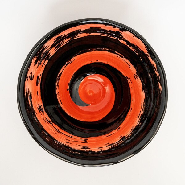 Image of Black Red Brushstroke Bowl 7.75" 3
