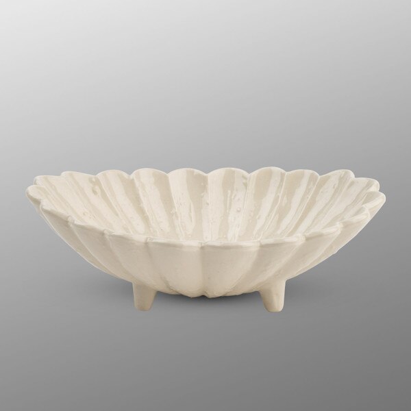 Image of Kikuwari White Oval Footed Bowl 6.75" 1