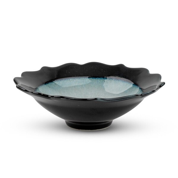 Image of Blue Black Flower Rim Bowl 5.75" 1