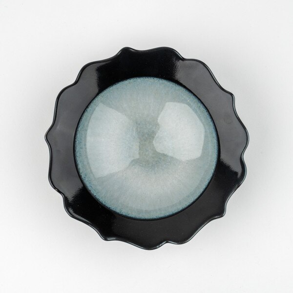 Image of Blue Black Flower Rim Bowl 5.75" 3