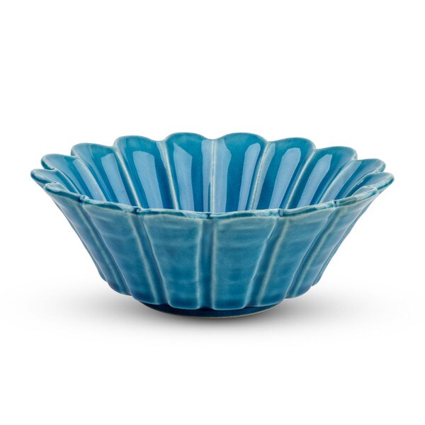Image of Turquoise Blue Flower Bowl 5.5" 1