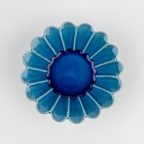 Image of Turquoise Blue Flower Bowl 5.5" 3