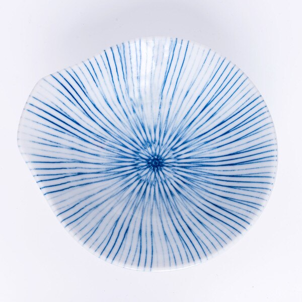 Image of Pinstripe Blue Round Sauce Bowl 5" 3