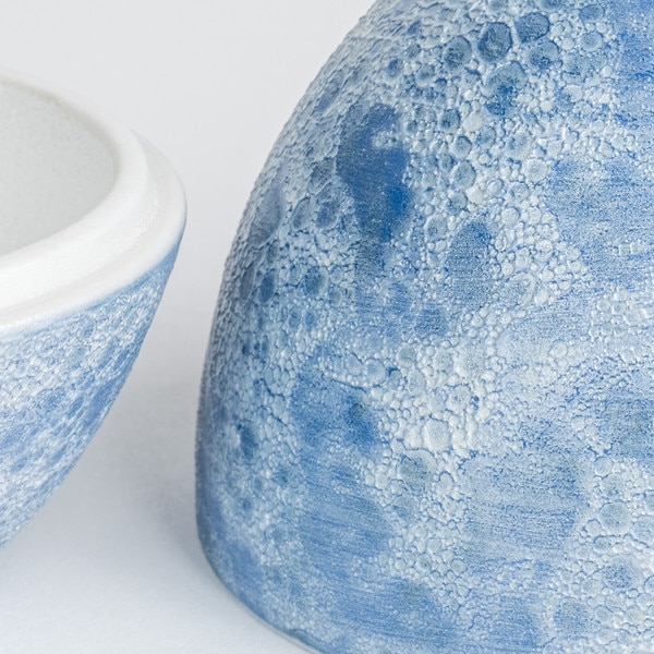 Image of Blue Seafoam Egg-Shaped Lidded Bowl 2.5" 6