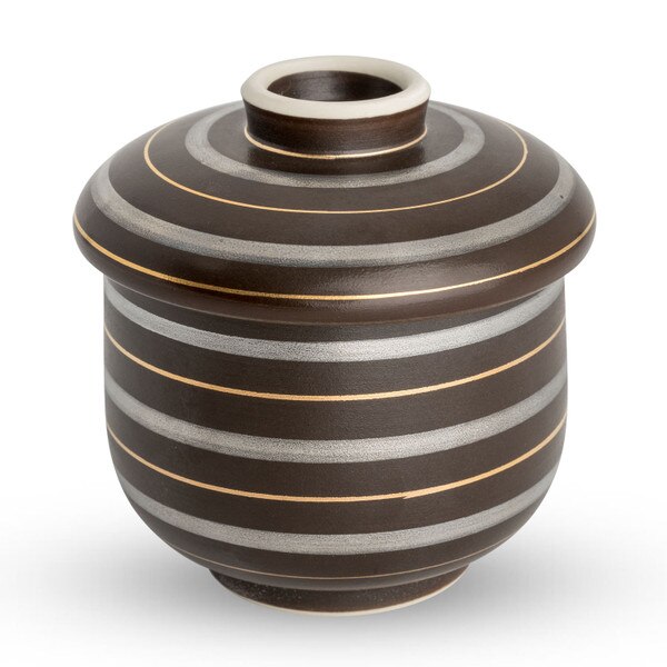 Image of Black Gold Silver Stripes Lidded Bowl 2.75" 1