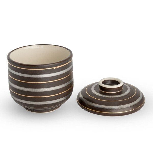 Image of Black Gold Silver Stripes Lidded Bowl 2.75" 2
