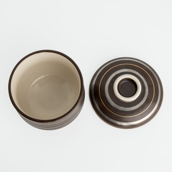 Image of Black Gold Silver Stripes Lidded Bowl 2.75" 3