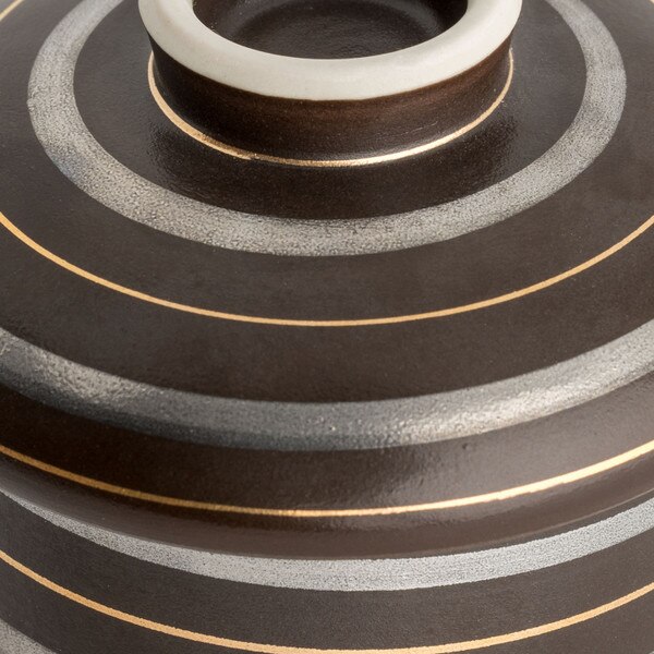 Image of Black Gold Silver Stripes Lidded Bowl 2.75" 4