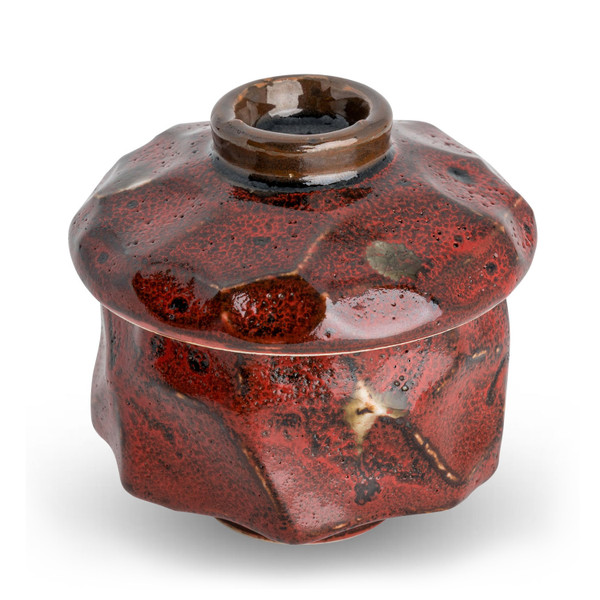 Image of Red Textured Lidded Bowl 3" 1