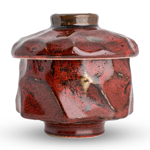 Image of Red Textured Lidded Bowl 3" 2