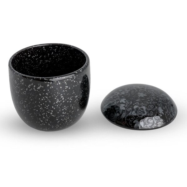 Image of Black Flower Lidded Bowl 3" 3