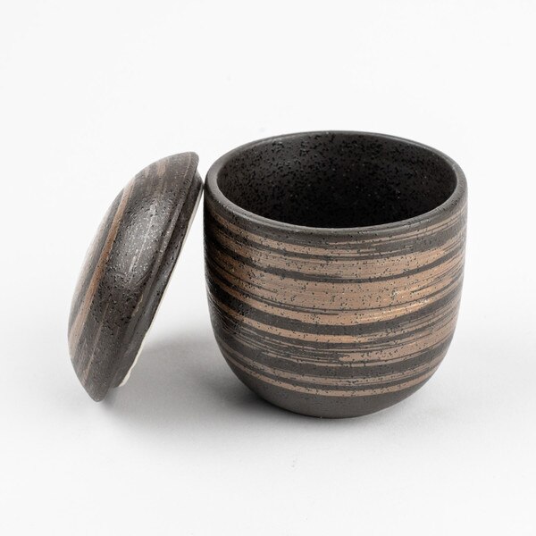 Image of Uzumaki Dark Brown Lidded Bowl 2.75" 5
