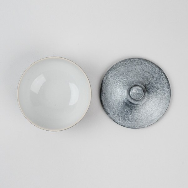 Image of Silver Seafoam Lidded Bowl 4.75" 4