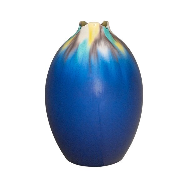 Image of Navy Blue Glazed Wide Vase 7.5" 1