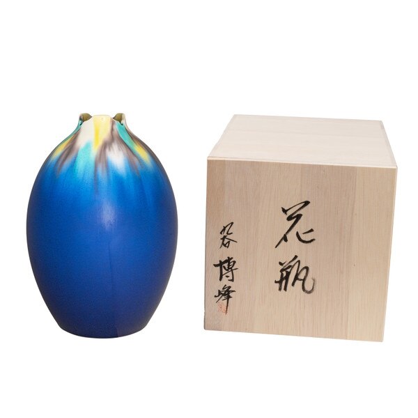 Image of Navy Blue Glazed Wide Vase 7.5" 2