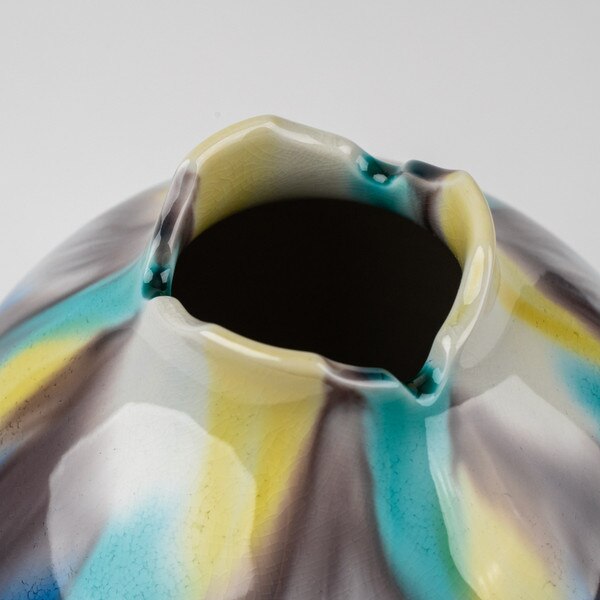 Image of Navy Blue Glazed Wide Vase 7.5" 3