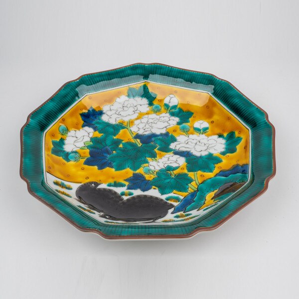 Image of White Peony Quail Plate 12.25" with Plate Stand 2