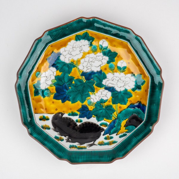 Image of White Peony Quail Plate 12.25" with Plate Stand 4