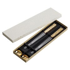 Clear Chopsticks with Gold Crackle Pattern Chopsticks and Rest Set