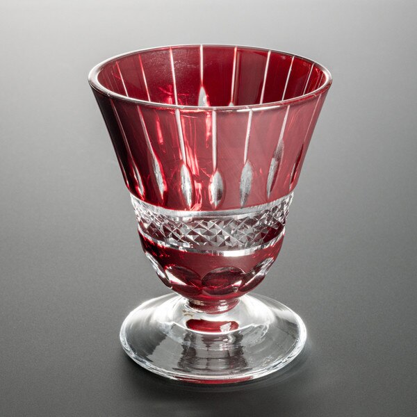 Image of Kiriko Red Glass Pedestal Sake Cup 1