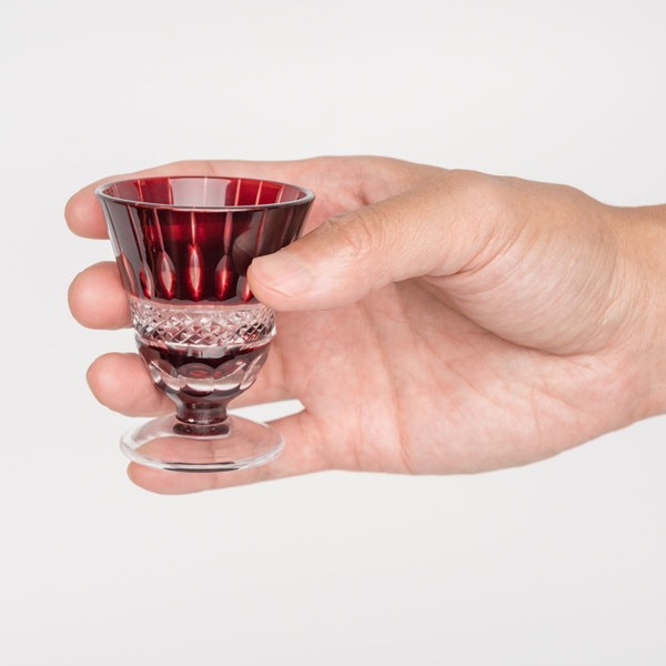 Image of Kiriko Red Glass Pedestal Sake Cup 5