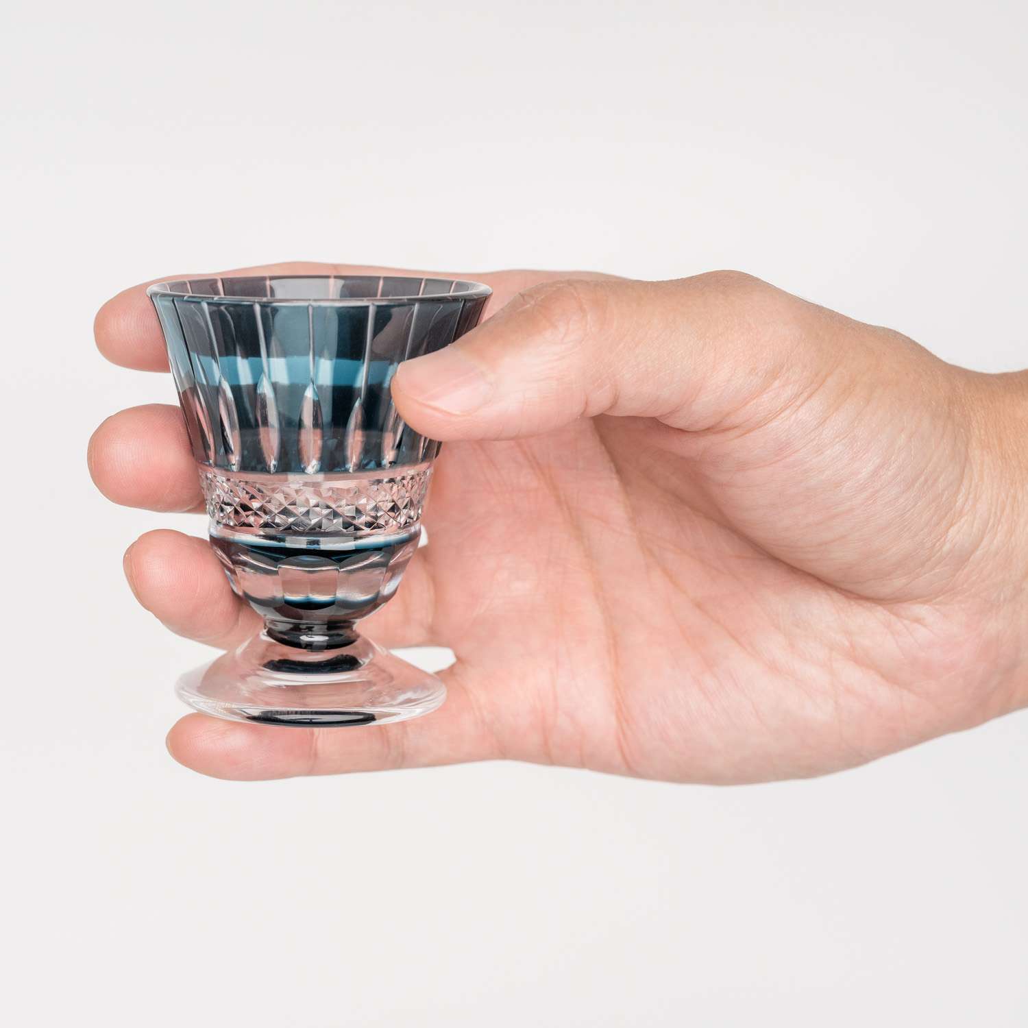Kiriko Blue Glass Pedestal Sake Cup | KORIN