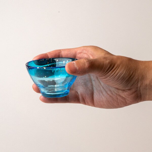 Image of Tsugaru Vidro Handmade Sky Blue Glass Sake Cup 2