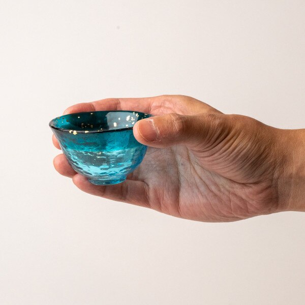 Image of Tsugaru Vidro Handmade Ocean Blue Glass Sake Cup 2