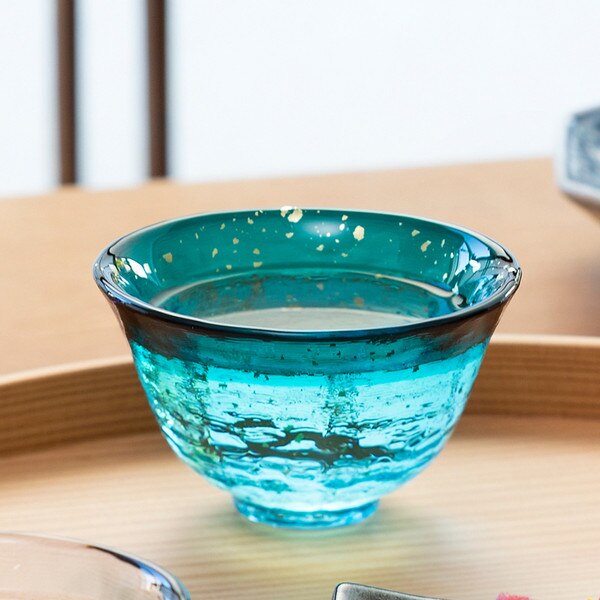 Image of Tsugaru Vidro Handmade Ocean Blue Glass Sake Cup 3