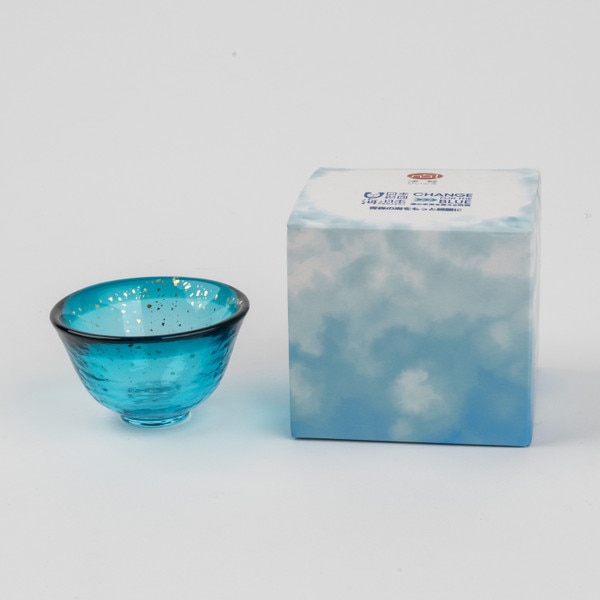 Image of Tsugaru Vidro Handmade Ocean Blue Glass Sake Cup 4