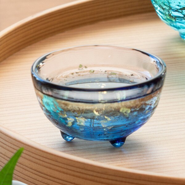 Image of Tsugaru Vidro Handmade Navy Blue Footed Glass Sake Cup 3