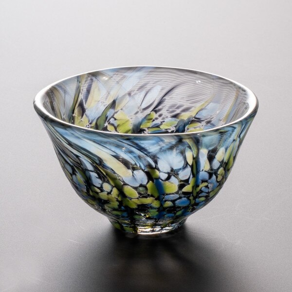 Image of Tsugaru Vidro Handmade Deep Sea Swirl Glass Sake Cup 1