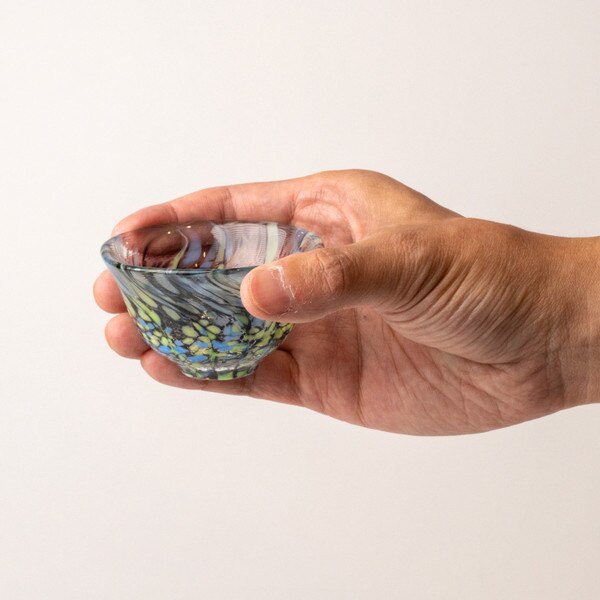 Image of Tsugaru Vidro Handmade Deep Sea Swirl Glass Sake Cup 2