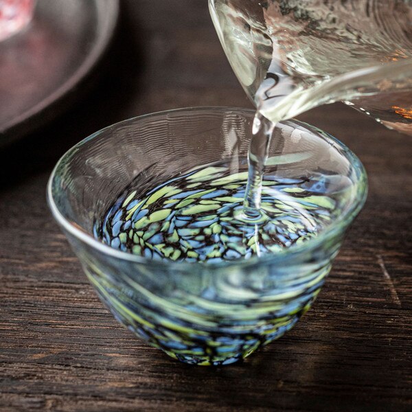 Image of Tsugaru Vidro Handmade Deep Sea Swirl Glass Sake Cup 3